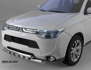 CAN Otomotiv Защита переднего бампера двойная Shark d 60 мм, нерж. MITSUBISHI (митсубиси) Outlander/оутлендер 12-/14- - Автоаксессуары и тюнинг