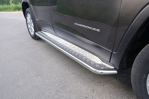 ТСС Пороги с площадкой 42, 4 мм (Sport, Longitude, Limited) JEEP (джип) Cherokee/чероки 14- - Автоаксессуары и тюнинг